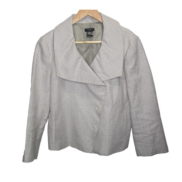 Ann Taylor Blazer Size 6 Small Linen Blend Gray Tweed Lightweight Career Jacket - Picture 1 of 11